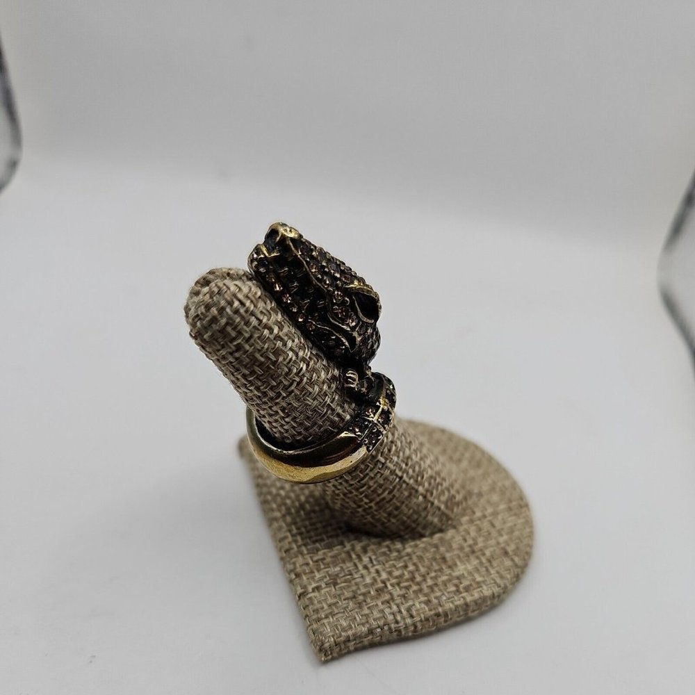 Ring Size 6.50 Alligator Shape Yellow Rhinestones - Picture 3 of 8